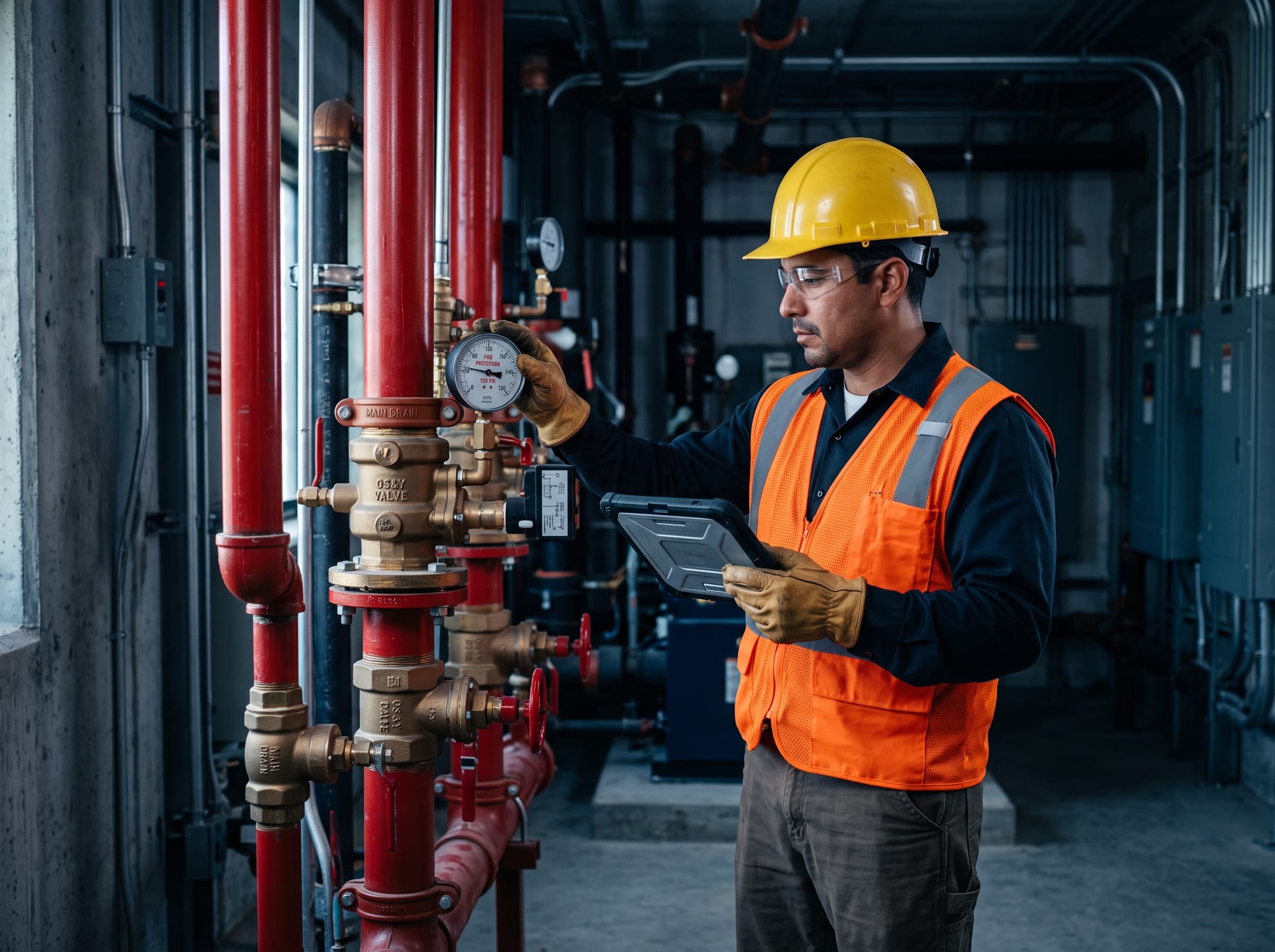 Hero photo: riser room or technician on a sprinkler main